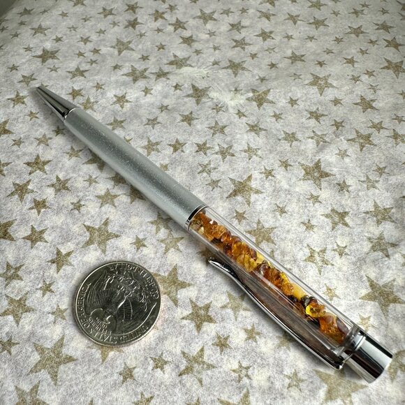 NEW Ball Point Pen with Genuine Amber Chips "Decor" Gift Box - Picture 4 of 5
